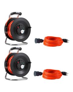 Bedruckungs-Paket 3: 2 x Kabeltrommel Professional Kunststoff in Schwarz, 40 m 2 x Panzerkabel-Verlängerungsleitungen PLUS, 10 m Orange H07BQ-F 3G1,5