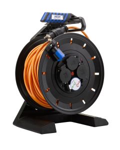 Vollkunstoffkabeltrommel HEDI Generation 7, schwarzem Trommelkörper 40 m H07BQ-F 3G2,5 orange
