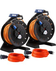 2 Vollkunststoff-Kabeltrommel "Generation 7" Mit 40 m  und 2 x Verlängerungsleitung VK10QF orange