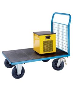 PLATTFORMWAGEN mit Gitterwänden, 1 hohe Stirnwand,  Maße 1050 x 700, Vollgummireifen